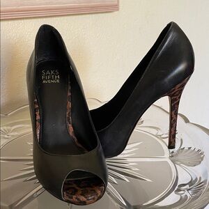 Saks Fifth Avenue Black Leather Heels